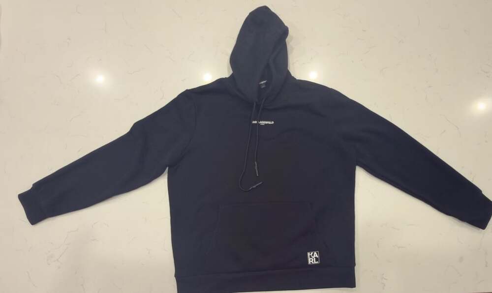 Karl Lagerfeld Paris Black Micro Logo Fleece Pullover Hoodie